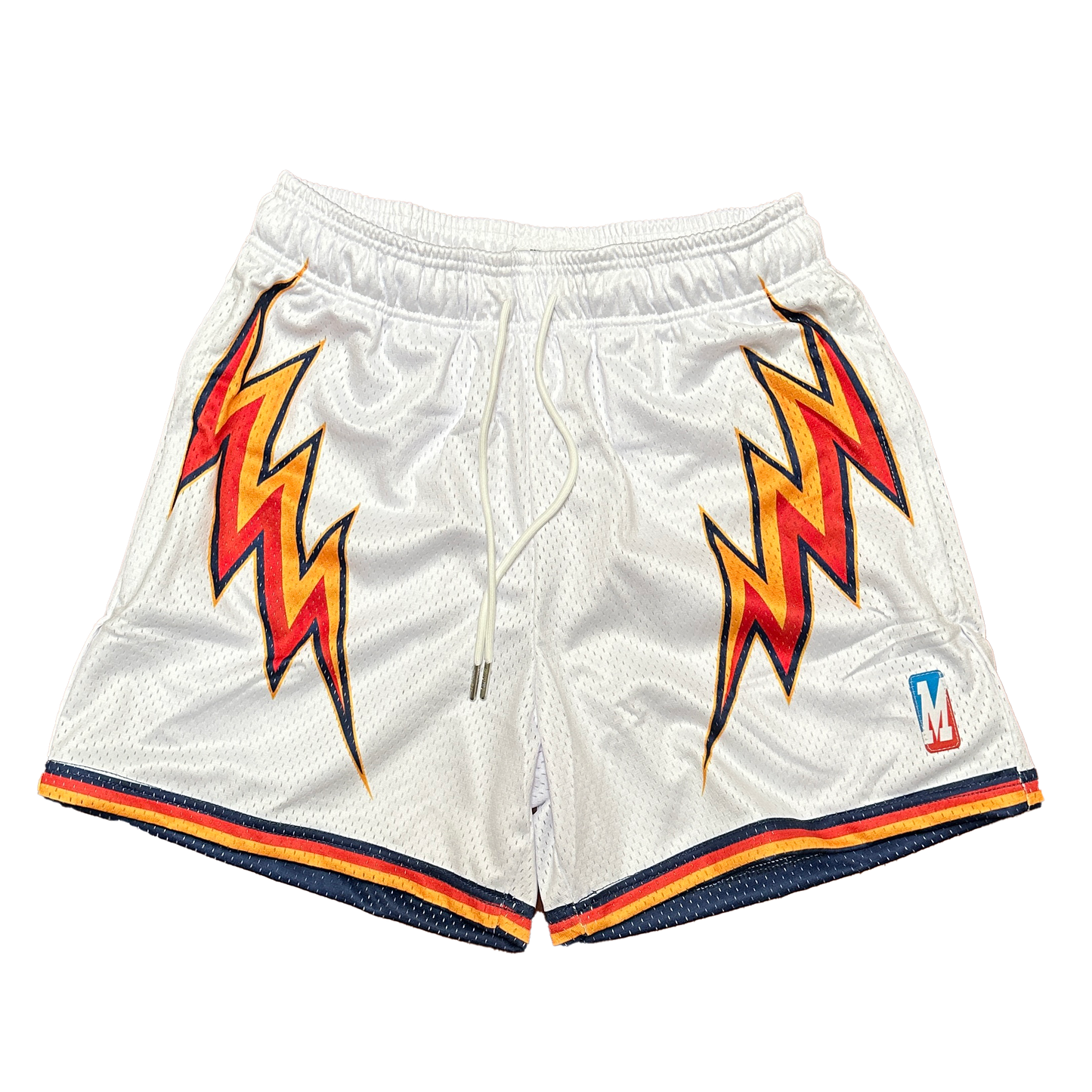 Retro White Thunder Mesh Shorts