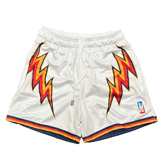 Retro White Thunder Mesh Shorts